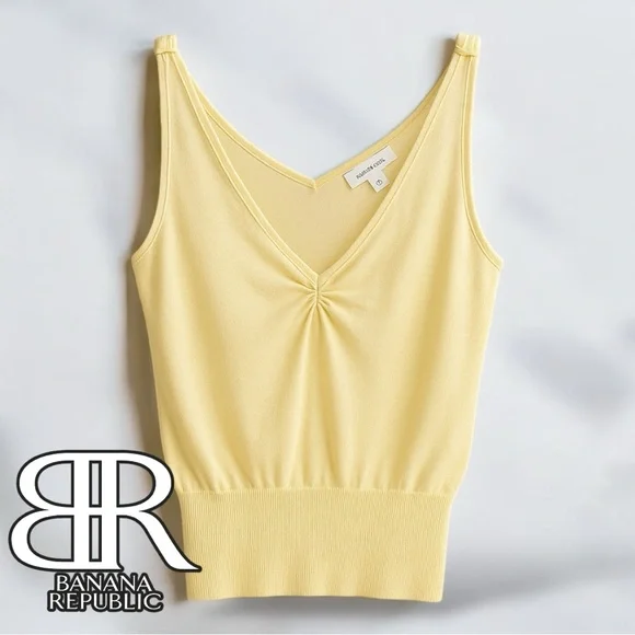 Silk Blend Knit Banana Republic Pale Yellow Sleeveless Sweater Vest Top - Picture 4 of 17